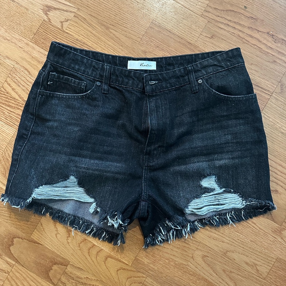 KanCan Charcoal Black Distressed Frayed Jean Shorts 13/30